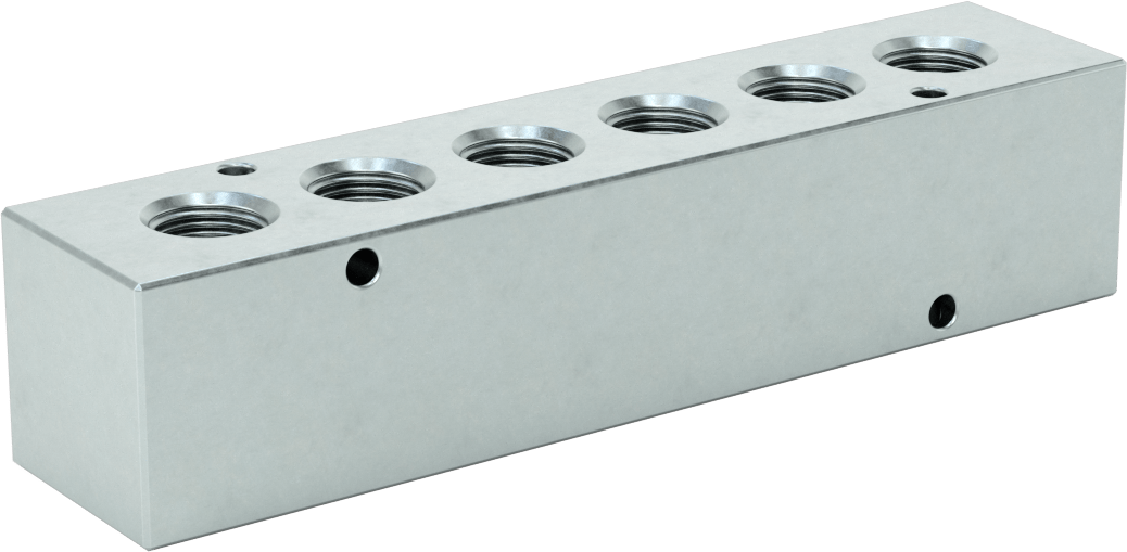 Düz Akışlı Dikdörtgen Manifold, Çinko Kaplı Çelik, Standart, 6 Çıkış, 1/2 NPT x 3/8 NPT