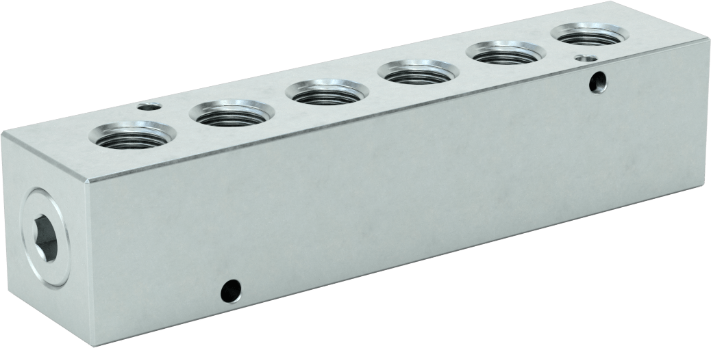 Düz Akışlı Dikdörtgen Manifold, Çinko Kaplı Çelik, Standart, 6 Çıkış, 1/2 NPT x 3/8 NPT