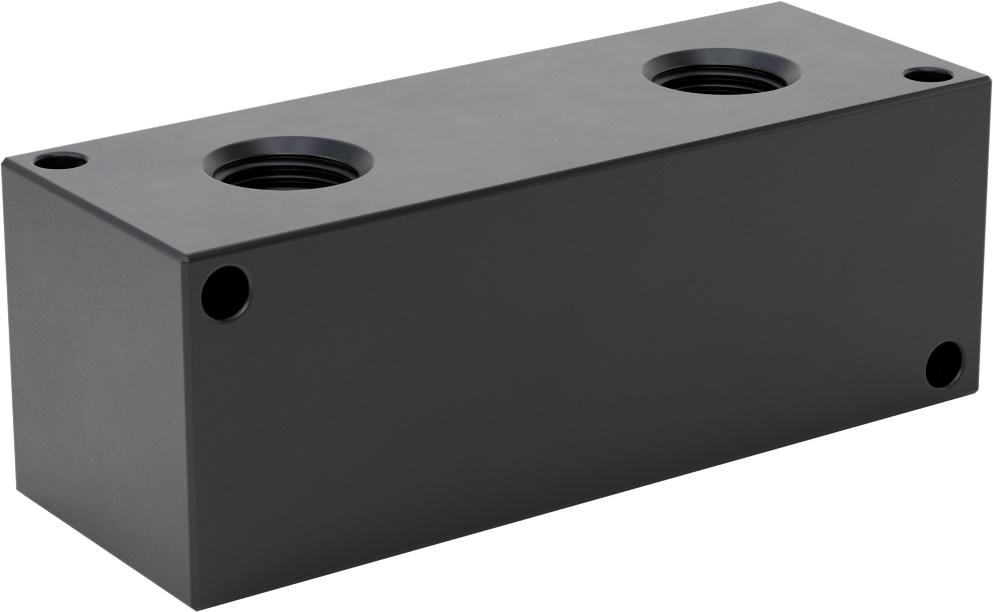 Düz Akışlı Dikdörtgen Manifold, Eloksallı Alüminyum, Ekstra Geniş, 2 Çıkış, 3/4 NPT x 1/2 NPT