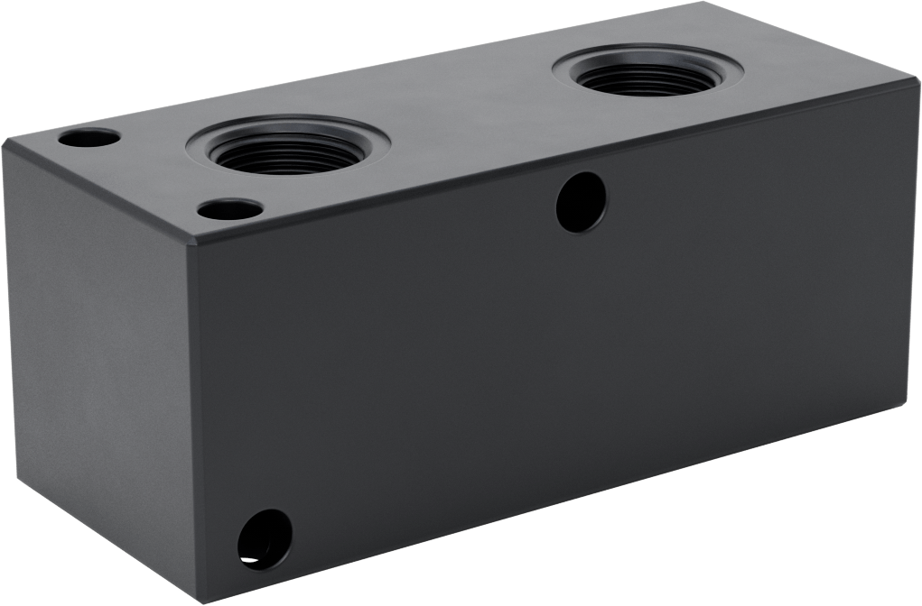 Düz Akışlı Dikdörtgen Manifold, Eloksallı Alüminyum, Ekstra Geniş, 2 Çıkış, 1 NPT x 3/4 NPT