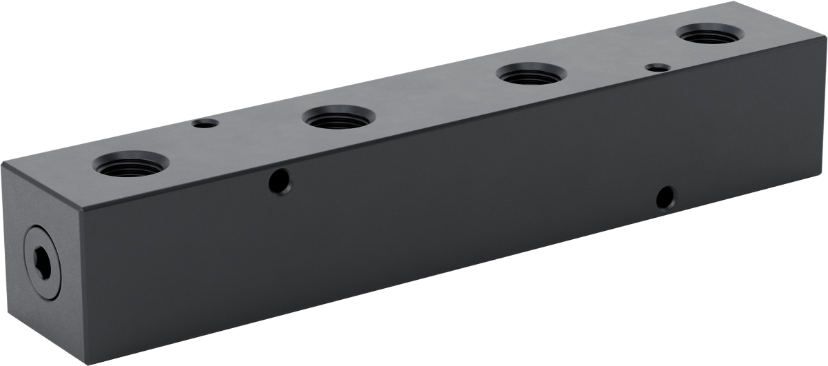 Düz Akışlı Dikdörtgen Manifold, Eloksallı Alüminyum, Ekstra Geniş, 4 Çıkış, 3/4 NPT x 1/2 NPT