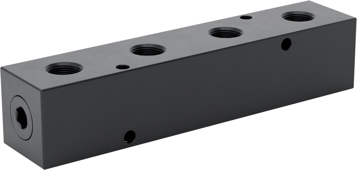 Düz Akışlı Dikdörtgen Manifold, Eloksallı Alüminyum, Ekstra Geniş, 4 Çıkış, 1 NPT x 3/4 NPT