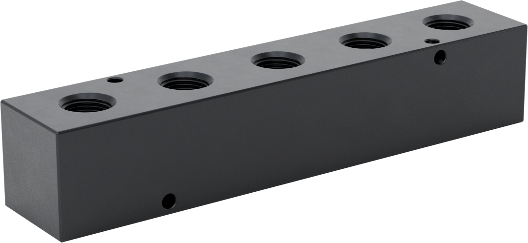 Düz Akışlı Dikdörtgen Manifold, Eloksallı Alüminyum, Ekstra Geniş, 5 Çıkış, 1/2 NPT x 3/8 NPT