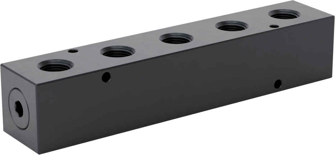 Düz Akışlı Dikdörtgen Manifold, Eloksallı Alüminyum, Ekstra Geniş, 5 Çıkış, 1/2 NPT x 3/8 NPT