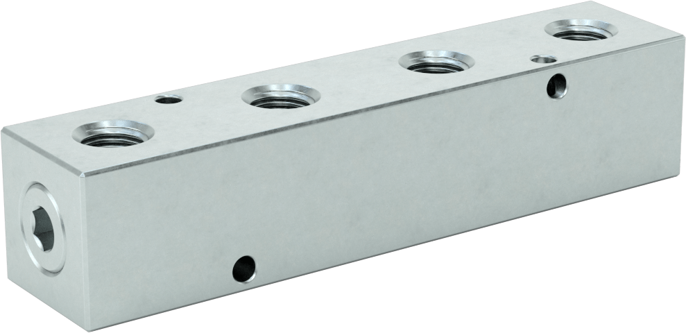 Düz Akışlı Dikdörtgen Manifold, Çinko Kaplı Çelik, Ekstra Geniş, 4 Çıkış, 3/8 NPT x 1/4 NPT