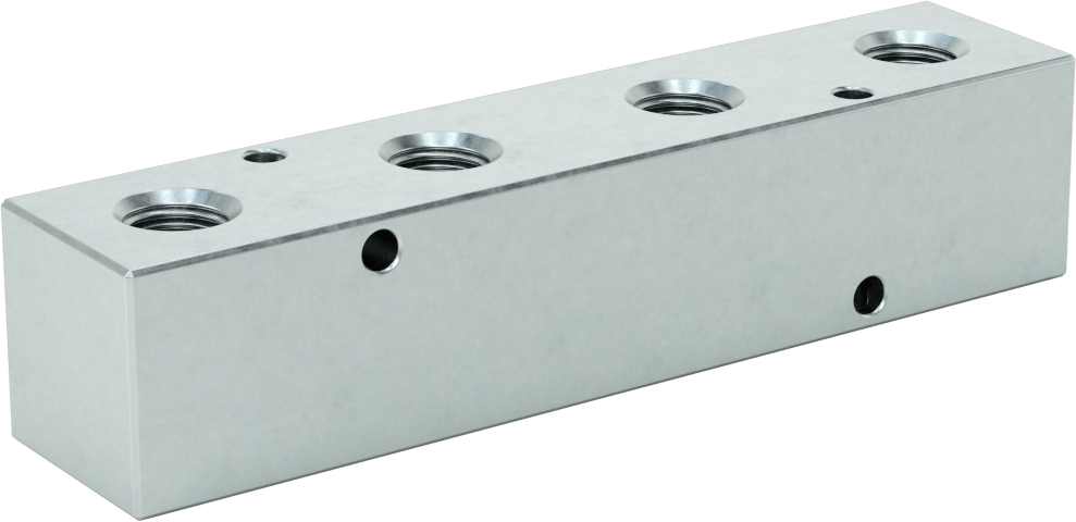 Düz Akışlı Dikdörtgen Manifold, Çinko Kaplı Çelik, Ekstra Geniş, 4 Çıkış, 3/8 NPT x 1/4 NPT