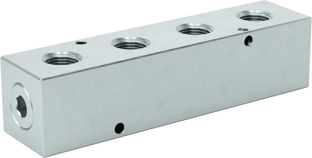 Düz Akışlı Dikdörtgen Manifold, Çinko Kaplı Çelik, Ekstra Geniş, 4 Çıkış, 1/2 NPT x 3/8 NPT