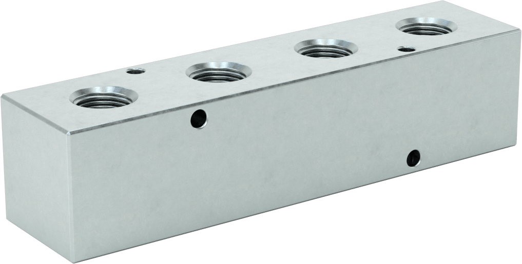 Düz Akışlı Dikdörtgen Manifold, Çinko Kaplı Çelik, Ekstra Geniş, 4 Çıkış, 1/2 NPT x 3/8 NPT