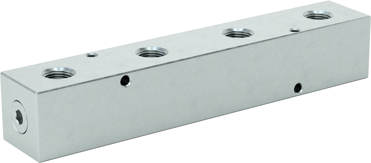 Düz Akışlı Dikdörtgen Manifold, Çinko Kaplı Çelik, Ekstra Geniş, 4 Çıkış, 3/4 NPT x 1/2 NPT