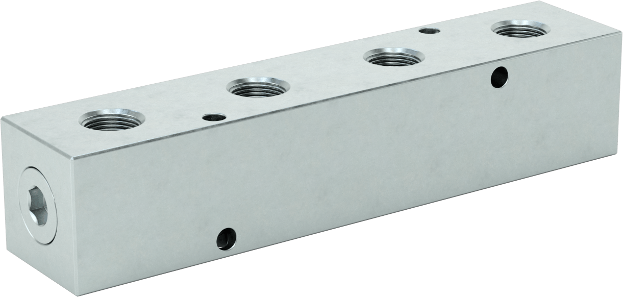 Düz Akışlı Dikdörtgen Manifold, Çinko Kaplı Çelik, Ekstra Geniş, 4 Çıkış, 1 NPT x 3/4 NPT