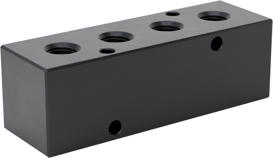 Düz Akışlı Dikdörtgen Manifold, Alüminyum, Standart, 4 Çıkış, 9/16"-18 UNF x 7/16"-20 UNF