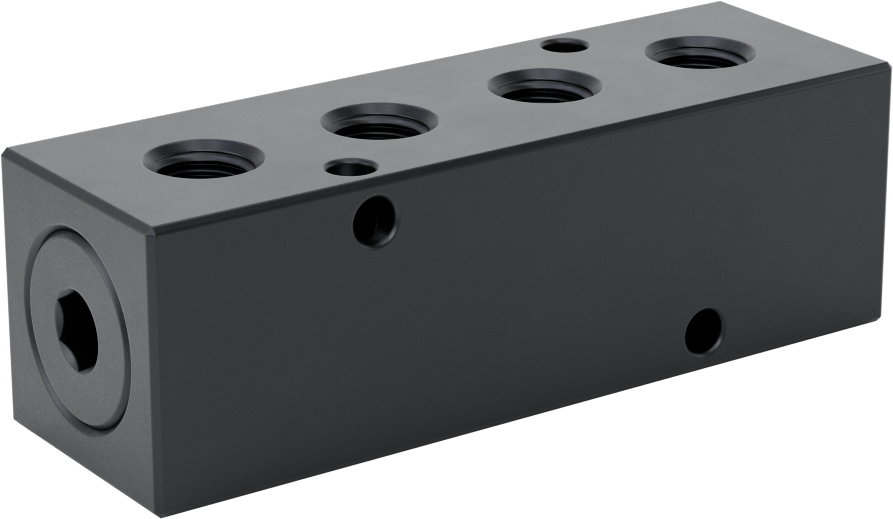 Düz Akışlı Dikdörtgen Manifold, Alüminyum, Standart, 4 Çıkış, 9/16"-18 UNF x 7/16"-20 UNF