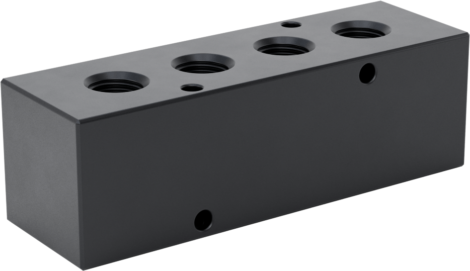 Düz Akışlı Dikdörtgen Manifold, Alüminyum, Standart, 4 Çıkış, 3/4"-16 UNF x 9/16"-18 UNF