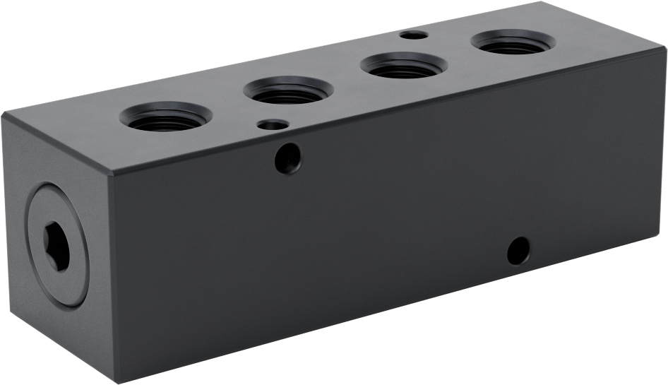 Düz Akışlı Dikdörtgen Manifold, Alüminyum, Standart, 4 Çıkış, 3/4"-16 UNF x 9/16"-18 UNF