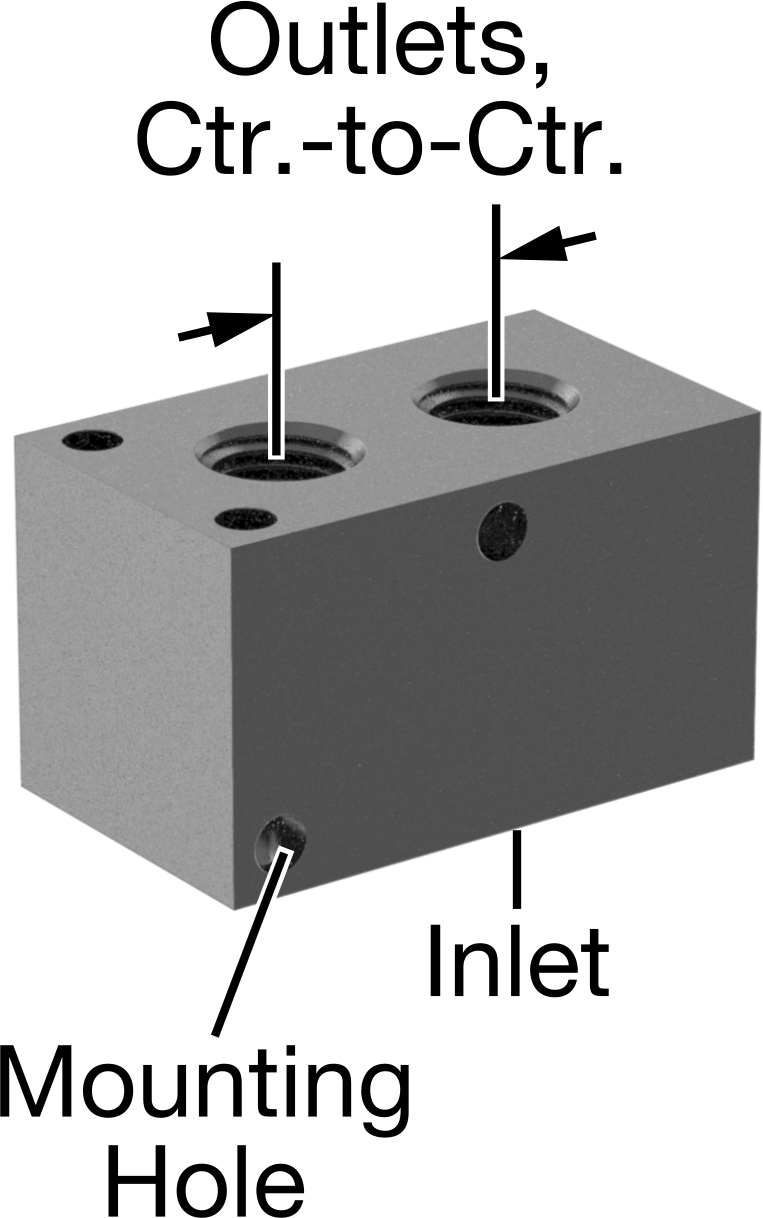 Düz Akışlı Dikdörtgen Manifold, Eloksallı Alüminyum, Ekstra Geniş, 2 Çıkış, 1 NPT x 3/4 NPT