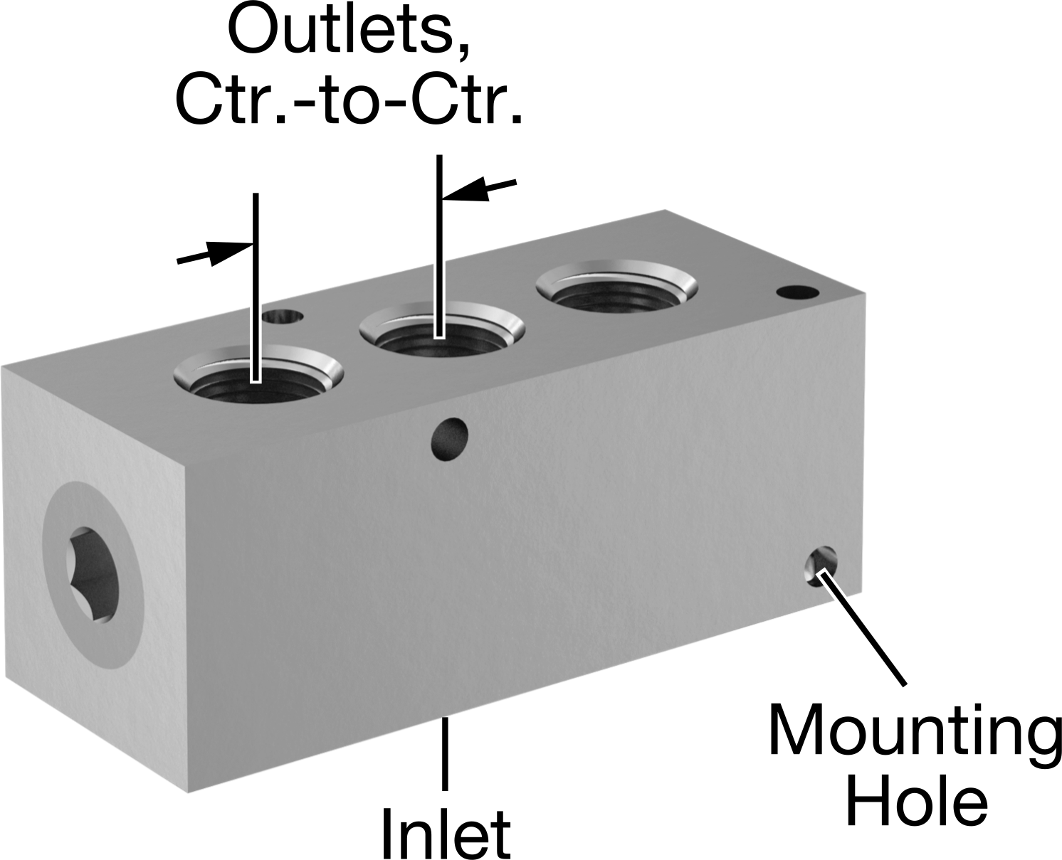 Düz Akışlı Dikdörtgen Manifold, Çinko Kaplı Çelik, Standart, 3 Çıkış, 3/4 NPT x 1/2 NPT