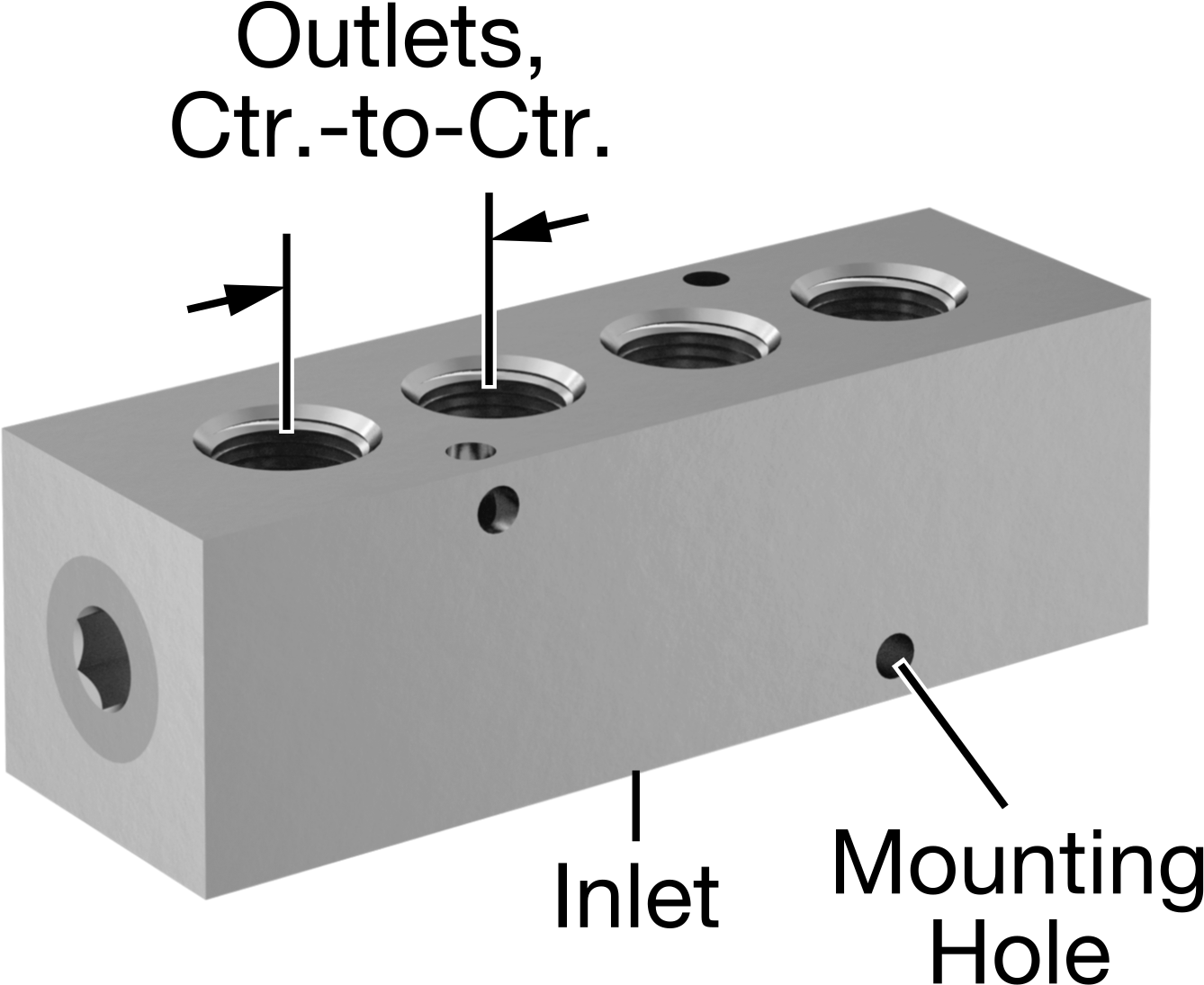 Düz Akışlı Dikdörtgen Manifold, Çinko Kaplı Çelik, Standart, 4 Çıkış, 3/4 NPT x 1/2 NPT