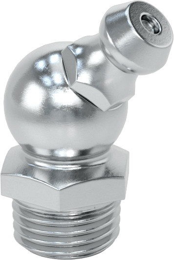Çinko Kaplı Çelik Gres Nipeli, 45 Derece Dirsek, M10 x 1 mm Diş, Erkek, 24 mm Toplam Yükseklik