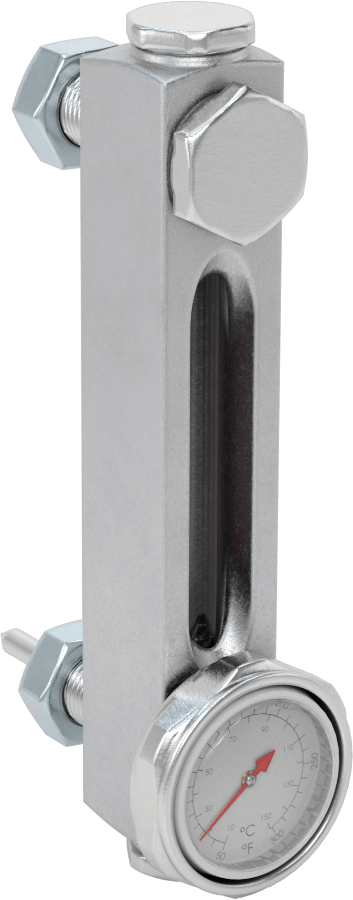 Yüksek Basınçlı Yağ Seviyesi ve Sıcaklık Göstergesi, Vidalı/Duvardan Geçen, 1/2"-20 UNF Erkek, 4" Merkezden Merkeze