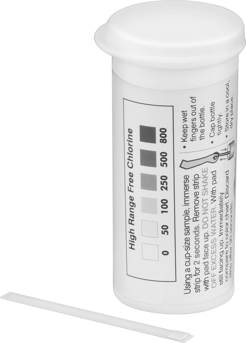 Tek Maddeli Su Kalitesi Test Şeritleri, Klor (Serbest; 0-800 PPM) için, 50 Şerit Dahildir