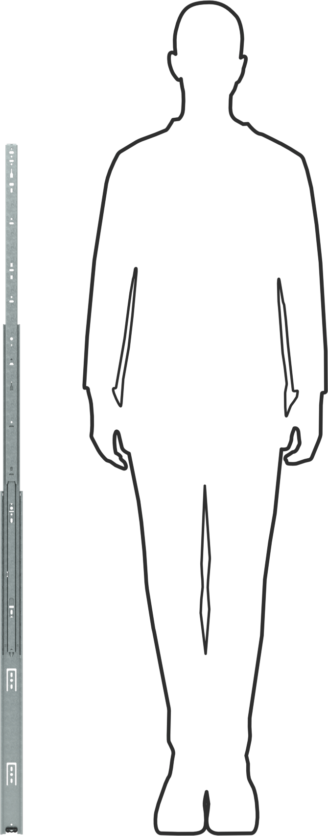 Kolu ile Açılan Çelik Çekmece Kılavuzları, 27-9/16" Kapalı Uzunluk, 28" Hareket Uzunluğu