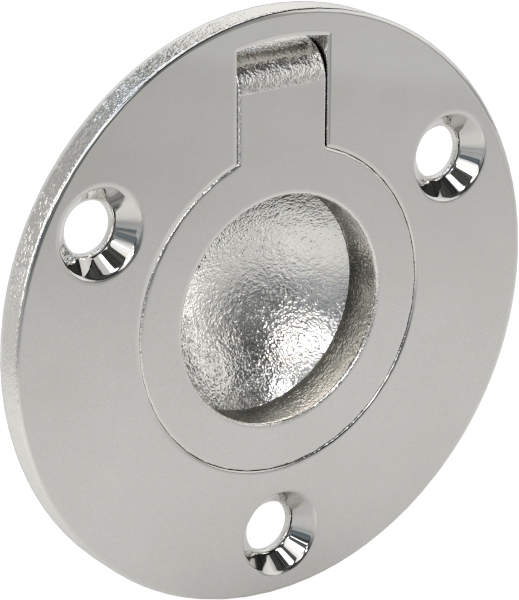 Montaj Plakalı Gömme Katlanır Çekme Kolu, Oval Tutamak, Krom Kaplı Pirinç, 9/16" Genişlikte Tutamak, 1-1/16" Çıkıntı