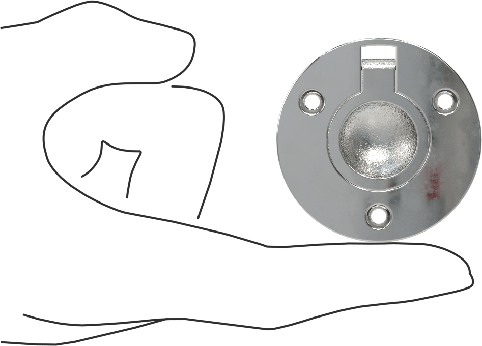 Montaj Plakalı Gömme Katlanır Çekme Kolu, Oval Tutamak, Krom Kaplı Pirinç, 3/4 inç Genişlikte Sap, 1-1/16" Çıkıntı