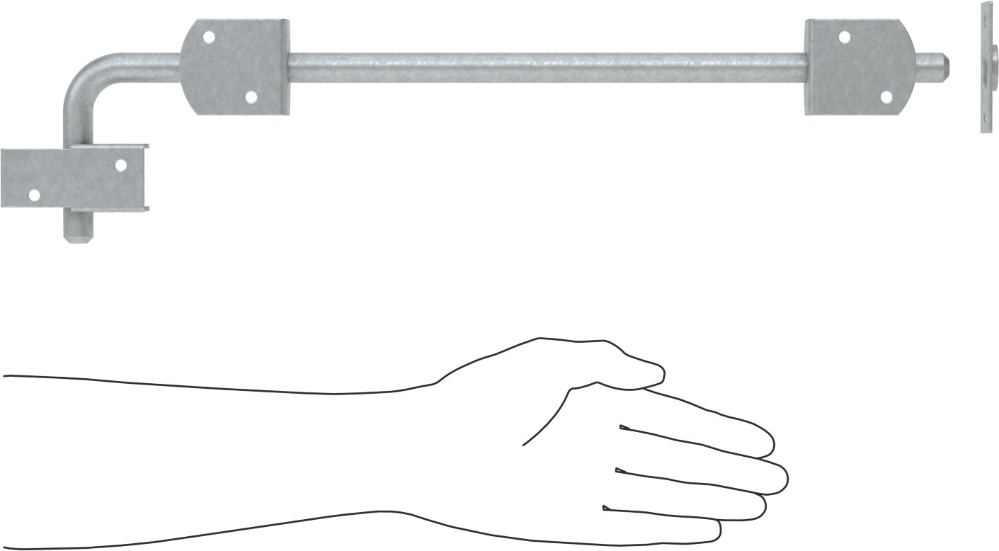 Uzun Uçlu Kayar Cıvata Mandalı, Çinko Kaplı Çelik, 18“ Yüksek x 2” Geniş