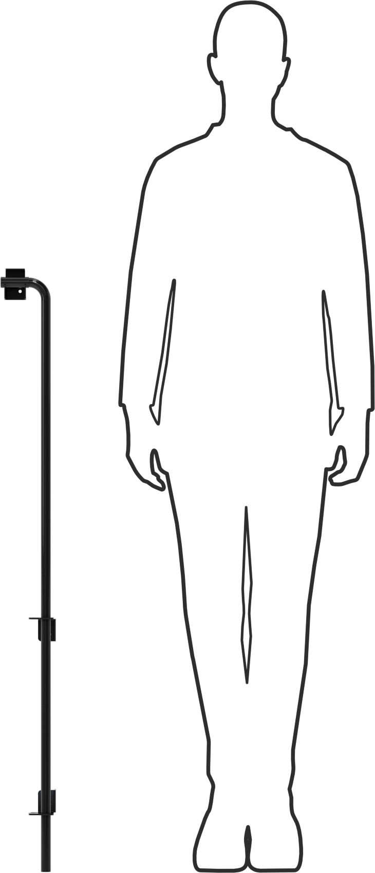 Uzun Uçlu Kayar Cıvata Mandalı, Toz Boyalı Çelik, 45“ Yükseklik x 2” Genişlik, Siyah