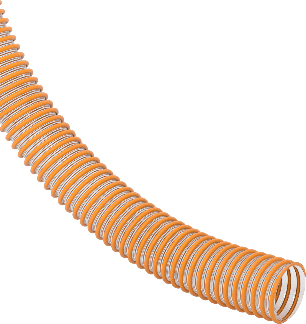 Aşınma Şeridi Bulunan Kanal Hortumu, Metal Talaşları ve Yonga için, Şeffaf, 2-1/2" ID, 3" OD