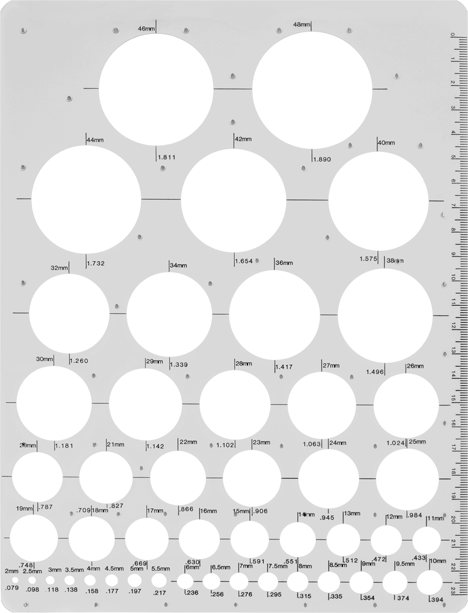 Sembol Çizim Şablonu, 2 mm ila 48 mm Çaplar için