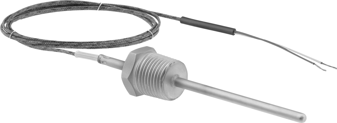 Sıvılar ve Gazlar için Dişli Termokupl Probu, Tel Uçları, Tip J, 1/2 NPT Erkek, 3" Uzunluk, 3/16" Çap