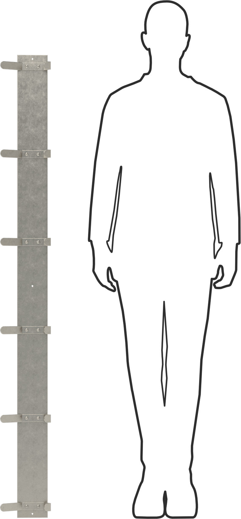 Asma Kancalı Raf, 6 kancalı, 60“ Genişlik x 6-1/2” Yükseklik x 2-1/4" Derinlik Toplam