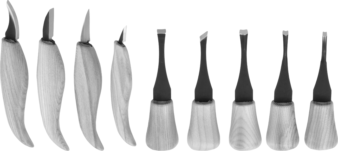 Ahşap Oyma Keski Seti, 4 Bıçak, 1“ ila 2” Bıçak Uzunluğu, ve 5 Oyma Bıçağı