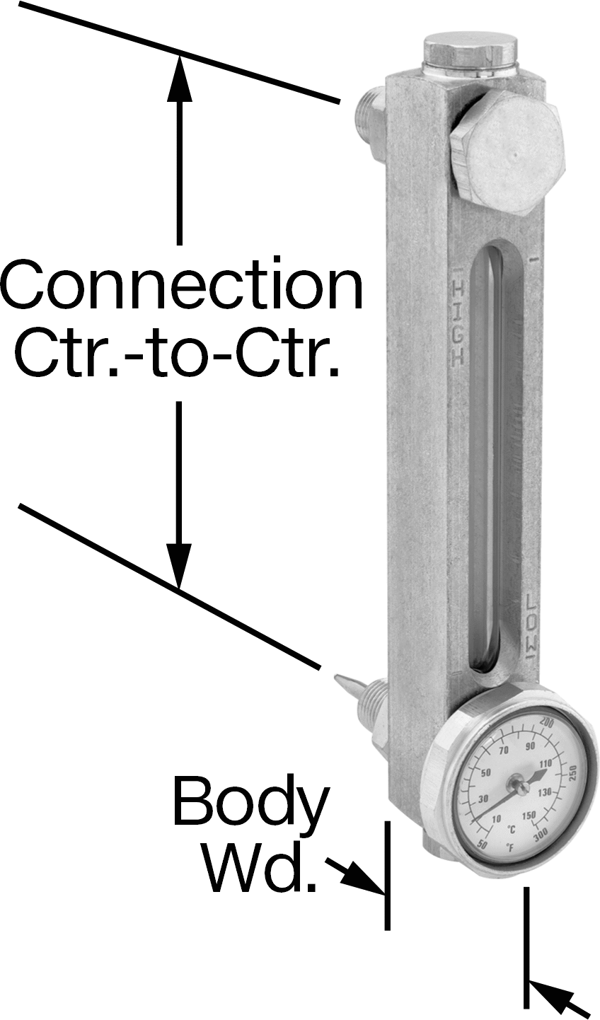 Yüksek Basınçlı Yağ Seviyesi ve Sıcaklık Göstergesi, Vidalı/Duvardan Geçen, 1/2"-20 Erkek UNF, 5" Merkezden Merkeze