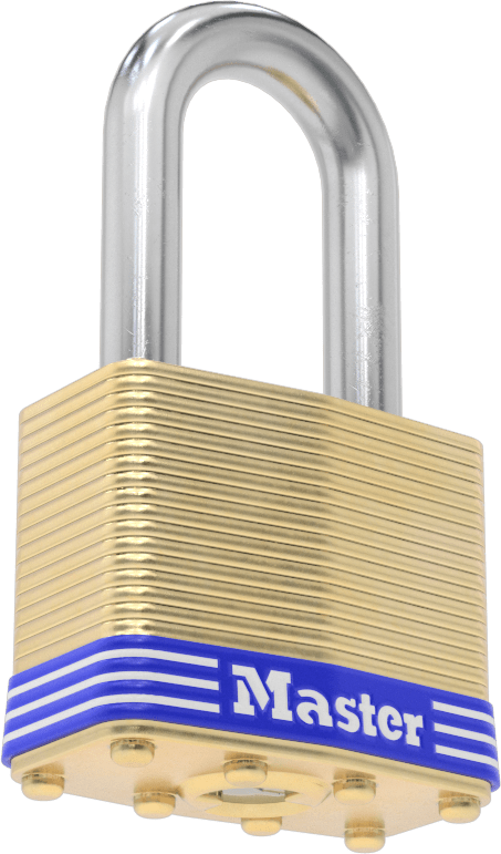 Lamine Pirinç Gövdeli Hava Koşullarına Dayanıklı Asma Kilit, Master Lock 2, #2043 numaralı anahtarla anahtarlı, 1-1/2" Dikey Boşluk