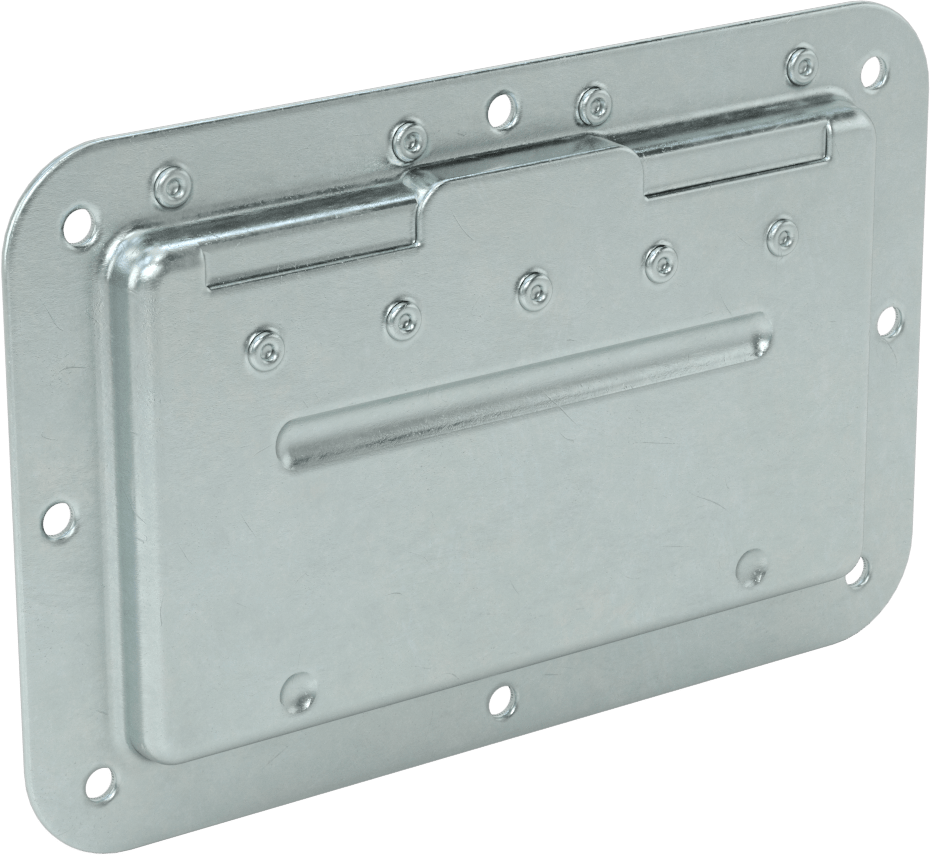 Montaj Plakalı Gömme Katlanır Çekme Kolu, Dişsiz Delikler ile, Çinko Kaplı Çelik, 2-5/8" Çıkıntı