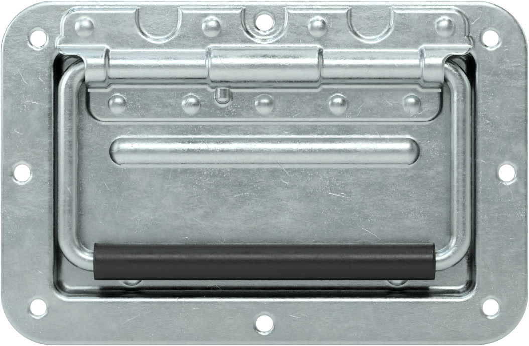 Montaj Plakalı Gömme Katlanır Çekme Kolu, Dişsiz Delikler ile, Çinko Kaplı Çelik, 2-5/8" Çıkıntı