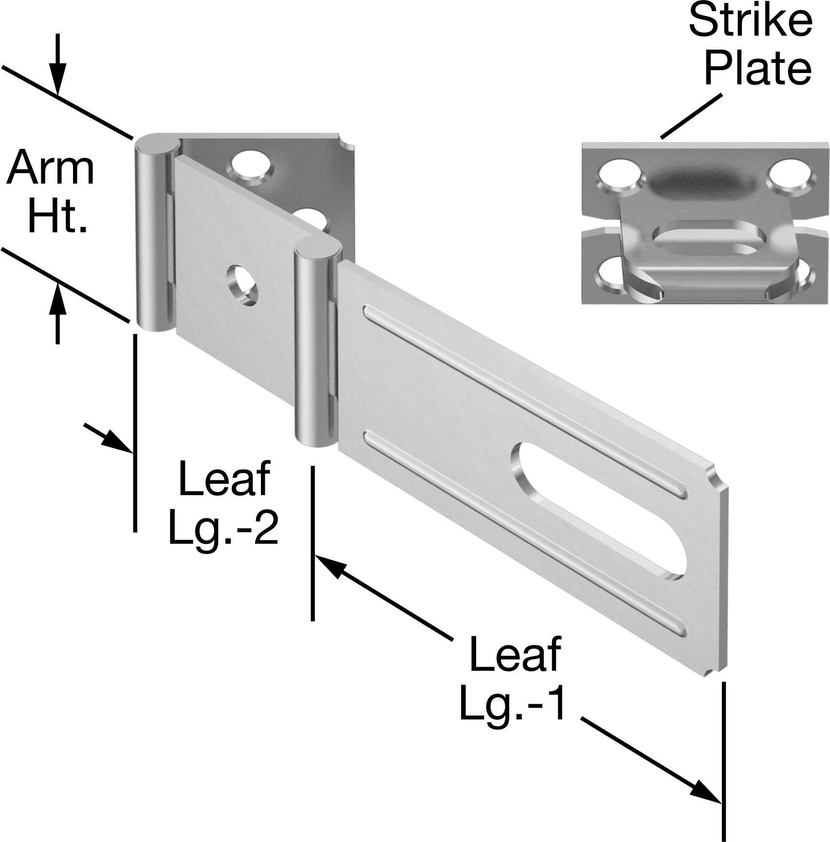 Uzun Menzilli Kilitlenebilir Köşe Mandalı, Çinko Kaplı Çelik, 2 Yaprak, 4-15/16“ x 1-1/2” x 3/32" Kol