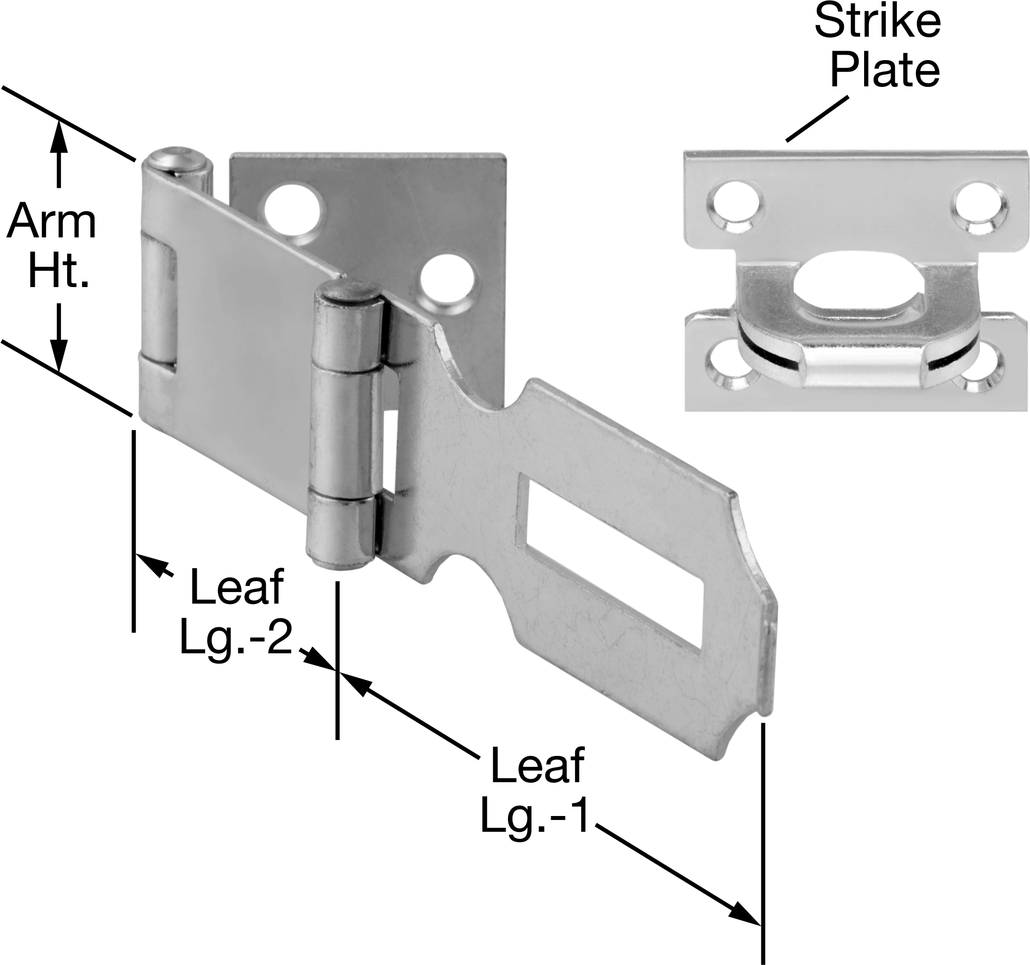 Uzun Menzilli Kilitlenebilir Köşe Mandalı, Çinko Kaplı Çelik, 2 Yaprak, 4-15/16“ x 1-1/2” x 1/16" Kol
