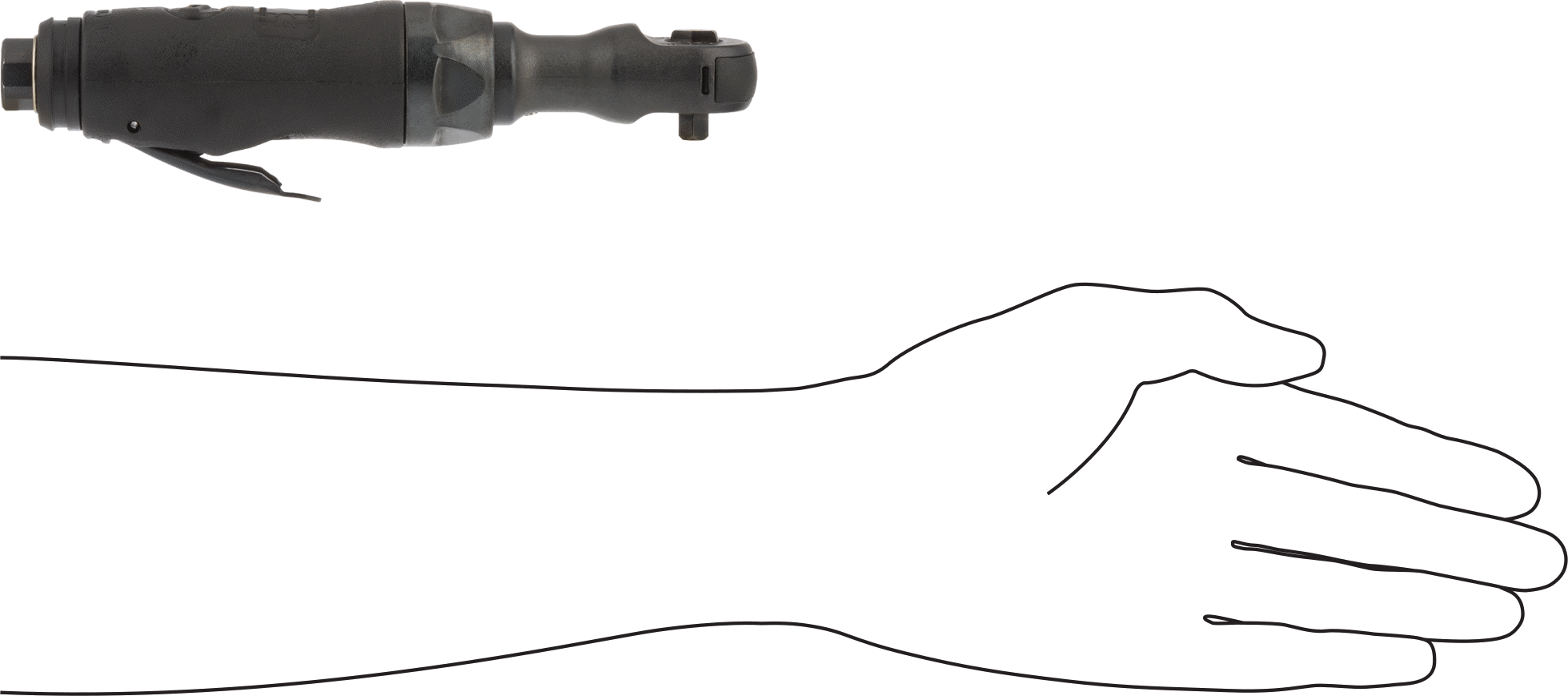 Sızdırmaz Başlı Pnömatik Cırcır Anahtarı, 1/4" Kare Tahrik, 40 ft.-lbs. Maksimum Tork