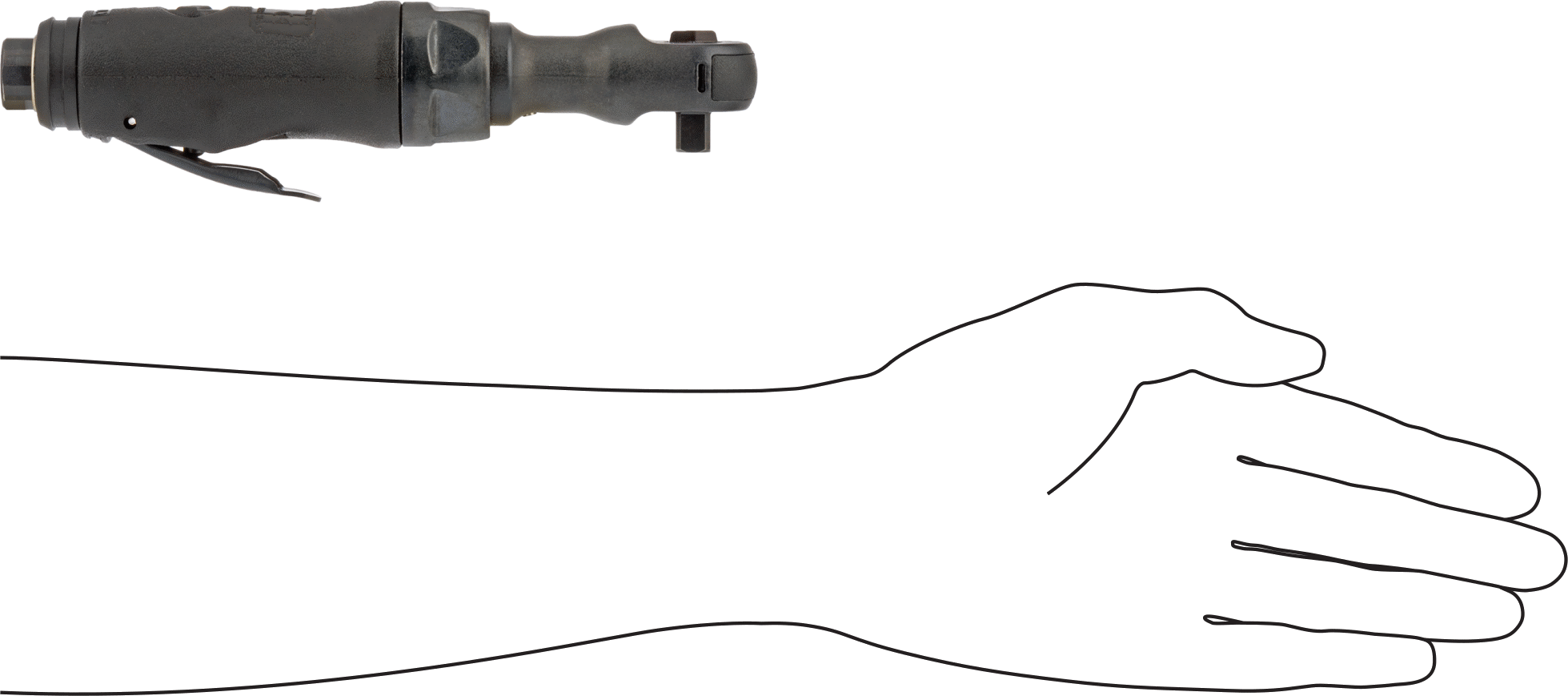 Sızdırmaz Başlı Pnömatik Cırcır Anahtarı, 3/8" Kare Tahrik, 40 ft.-lbs. Maksimum Tork