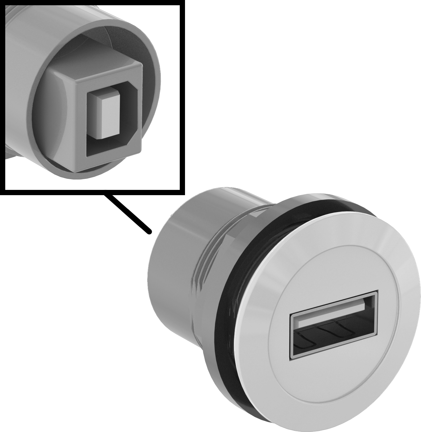 Panele Monte 2.0 USB Adaptörü, A Dişi x B Dişi, Gümüş