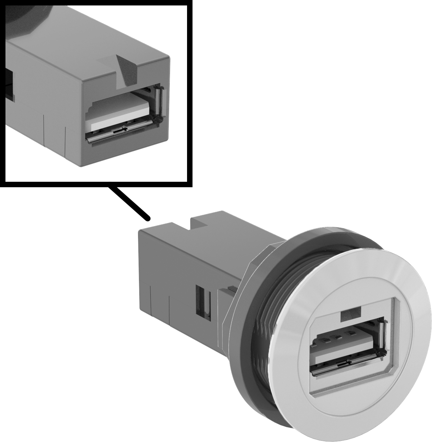 Panele Monte USB Adaptörü, 2.0 USB, A Dişi x A Dişi, Gümüş Plastik