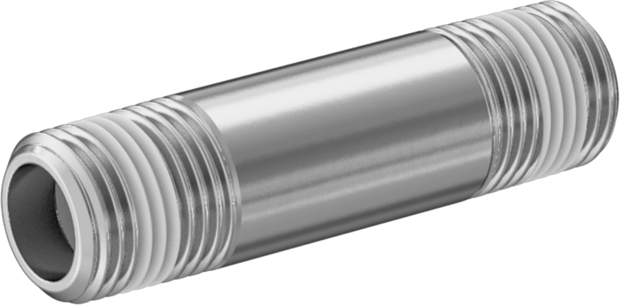 Sızdırmazlık Maddeli Standart Cidarlı 316/316L Paslanmaz Çelik Boru Nipeli, Her İki Ucu Dişli, 1/8 NPT, 1-1/2" Uzunluk