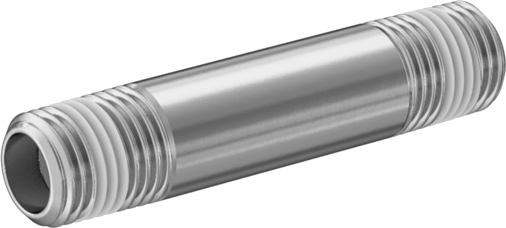 Sızdırmazlık Maddeli Standart Cidarlı 316/316L Paslanmaz Çelik Boru Nipeli, Her İki Ucu Dişli, 1/4 NPT, 2-1/2" Uzunluk