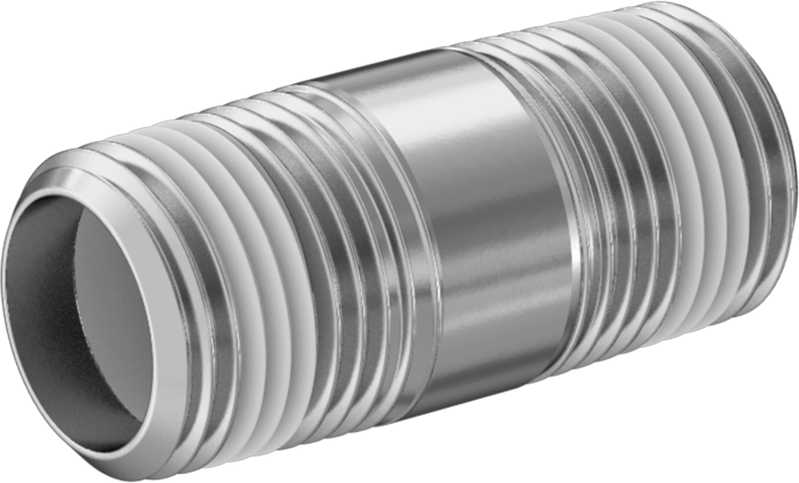 Sızdırmazlık Maddeli Standart Cidarlı 304/304L Paslanmaz Çelik Boru Nipeli, Her İki Ucu Dişli, 3/8 NPT, 1-1/2" Uzunluk
