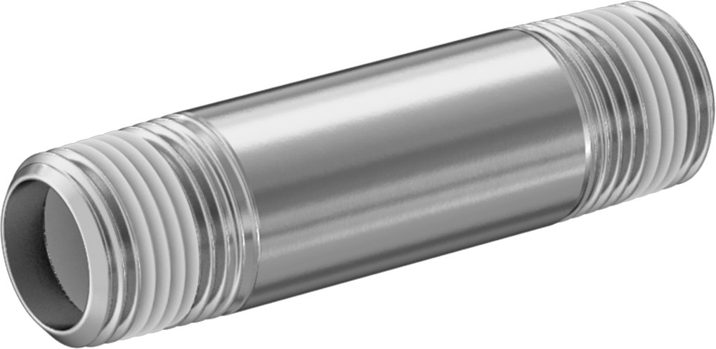 Sızdırmazlık Maddeli Standart Cidarlı 304/304L Paslanmaz Çelik Boru Nipeli, Her İki Ucu Dişli, 3/8 NPT, 2-1/2" Uzunluk