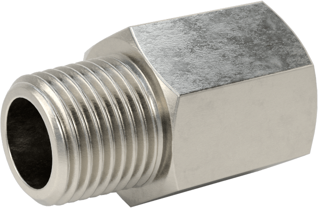 Orta Basınçlı 316 Paslanmaz Çelik Dişli Boru Bağlantı Parçası, Düz Adaptör, 1/8 BSPP Dişi x 1/8 NPT Erkek