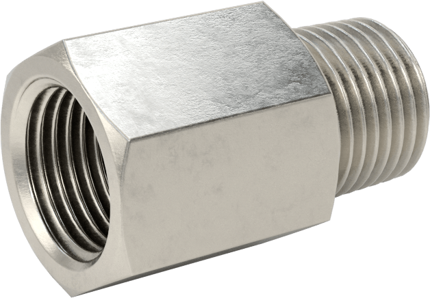 Orta Basınçlı 316 Paslanmaz Çelik Dişli Boru Bağlantı Parçası, Düz Adaptör, 1/8 BSPP Dişi x 1/8 NPT Erkek